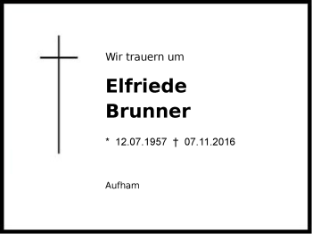 Traueranzeige von Elfriede Brunner von Region Chiemgau