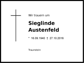 Traueranzeige von Sieglinde Austenfeld von Region Chiemgau