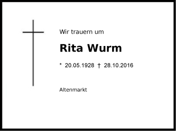 Traueranzeige von Rita Wurm von Region Chiemgau