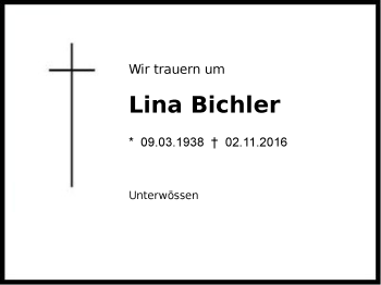 Traueranzeige von Lina Bichler von Region Chiemgau
