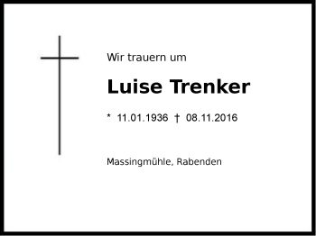 Traueranzeige von Luise Trenker von Region Chiemgau