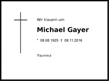 Traueranzeige von Michael Gayer von Region Chiemgau