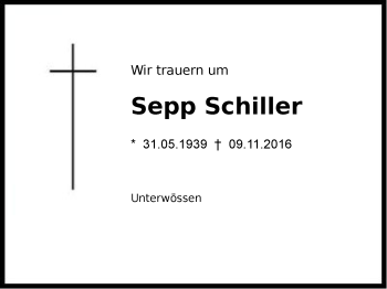 Traueranzeige von Sepp Schiller von Region Chiemgau