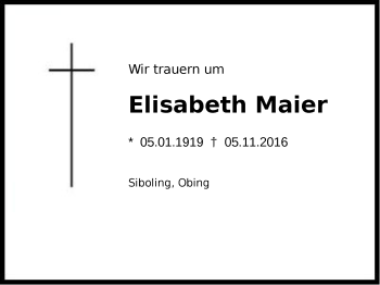 Traueranzeige von Elisabeth Maier von Region Chiemgau