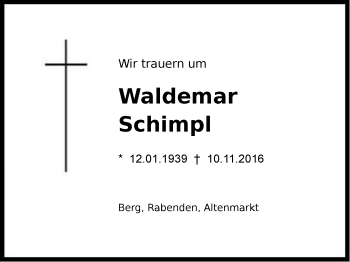 Traueranzeige von Waldemar Schimpl von Region Chiemgau
