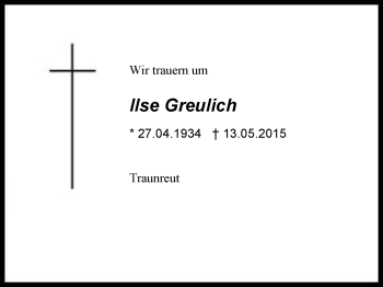 Traueranzeige von Ilse Greulich von Region Berchtesgadener Land