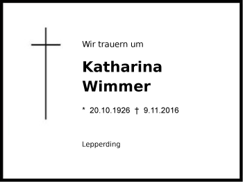 Traueranzeige von Katharina Wimmer von Region Berchtesgadener Land