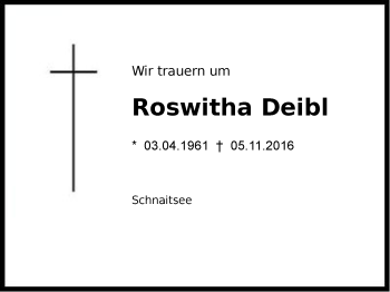 Traueranzeige von Roswitha Deibl von Region Chiemgau