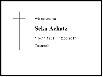 Traueranzeige von Seka Achatz von Region Chiemgau