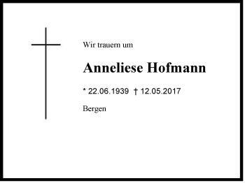 Traueranzeige von Anneliese Hofmann von Region Chiemgau