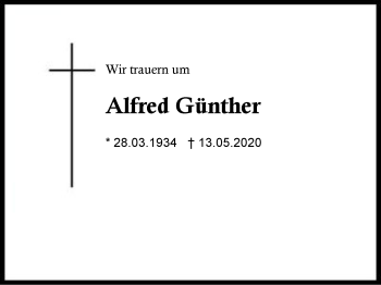 Traueranzeige von Alfred  Günther von Region Berchtesgadener Land