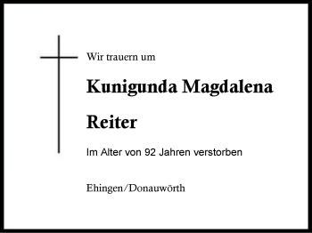 Traueranzeige von Kunigunda Magdalena Reiter von Region Berchtesgadener Land
