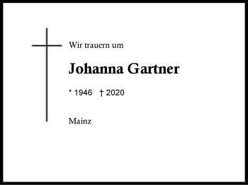 Traueranzeige von Johanna Gartner von Region Berchtesgadener Land
