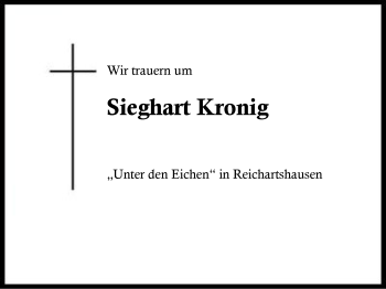 Traueranzeige von Sieghart  Kronig von Region Berchtesgadener Land