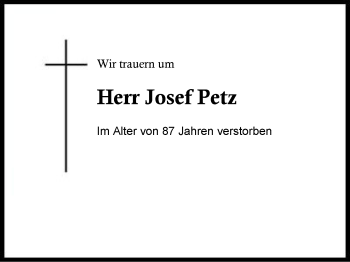 Traueranzeige von Josef Petz von Region Berchtesgadener Land