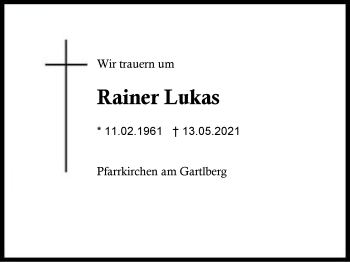 Traueranzeige von Rainer Lukas von Region Berchtesgadener Land