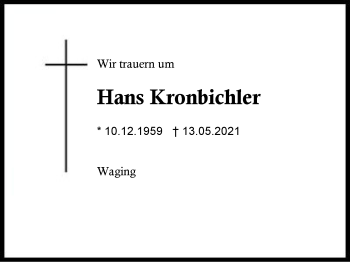 Traueranzeige von Hans Kronbichler von Region Berchtesgadener Land