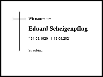 Traueranzeige von Eduard Scheigenpflug von Region Berchtesgadener Land