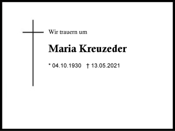 Traueranzeige von Maria Kreuzeder von Region Berchtesgadener Land