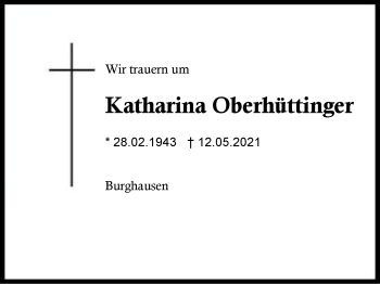 Traueranzeige von Katharina Oberhüttinger von Region Berchtesgadener Land