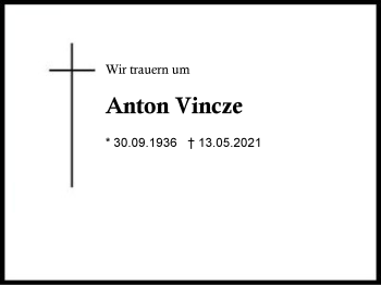 Traueranzeige von Anton Vincze von Region Berchtesgadener Land