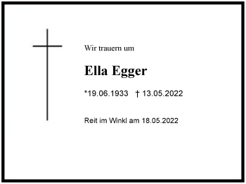 Traueranzeige von Ella Egger von Region Chiemgau