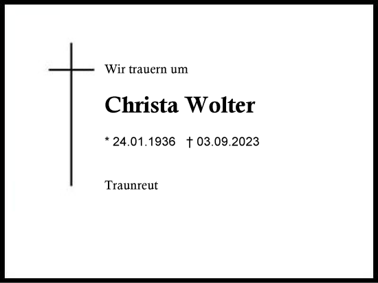 Traueranzeigen Von Christa Wolter Traueranzeige Aus Der Region