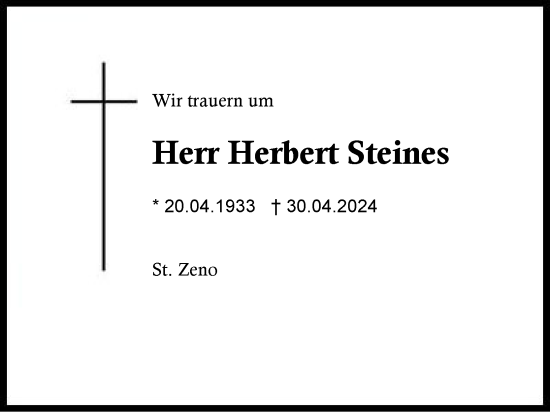 Traueranzeige von Herbert Steines von Region Berchtesgadener Land