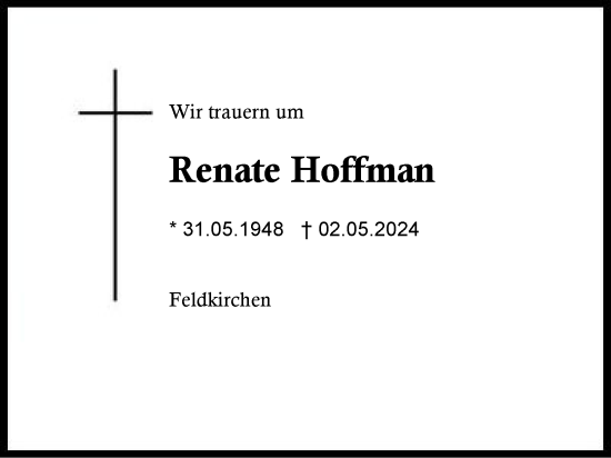 Traueranzeige von Renate Hoffman von Region Berchtesgadener Land