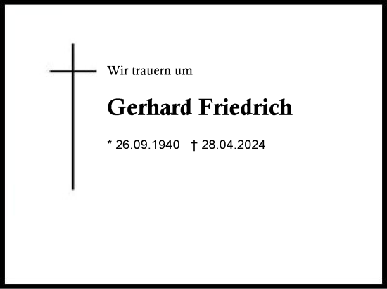 Traueranzeige von Gerhard Friedrich von Region Chiemgau