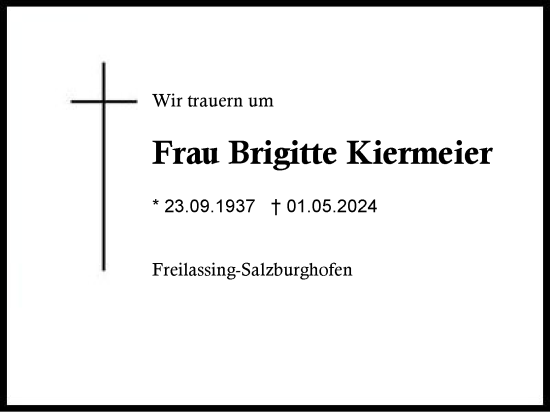 Traueranzeige von Brigitte Kiermeier von Region Berchtesgadener Land
