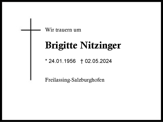 Traueranzeige von Brigitte Nitzinger von Region Berchtesgadener Land