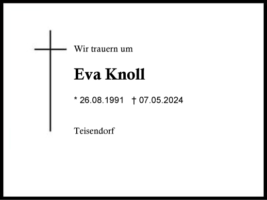 Traueranzeige von Eva Knoll von Region Berchtesgadener Land