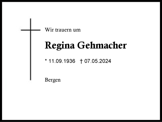 Traueranzeige von Regina Gehmacher von Region Chiemgau