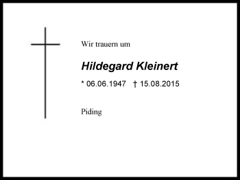 Traueranzeige von Hildegard Kleinert von Region Chiemgau