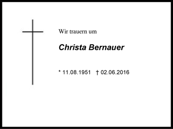 Traueranzeige von Christa Bernauer von Region Berchtesgadener Land