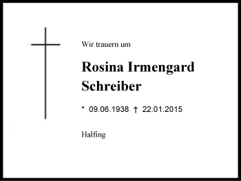 Traueranzeige von Rosina Irmengard Schreiber von Region Chiemgau