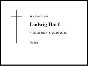Traueranzeige von Ludwig Hartl von Region Chiemgau