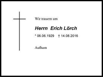 Traueranzeige von Erich Lörch von Region Berchtesgadener Land