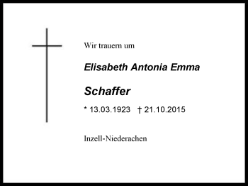 Traueranzeige von Elisabeth Antonia Emma Schaffer von Region Chiemgau