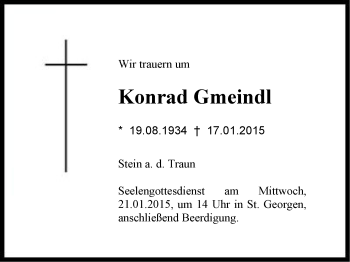 Traueranzeige von Konrad Gmeindl von Region Chiemgau