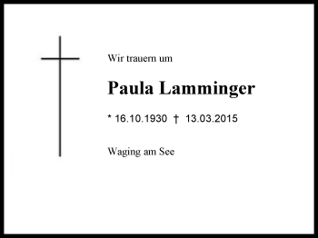 Traueranzeige von Paula Lamminger von Region Chiemgau