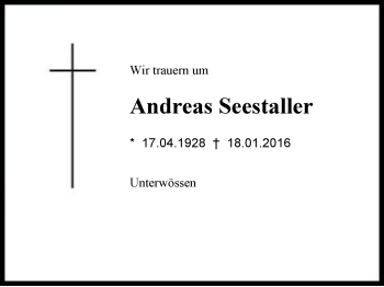 Traueranzeige von Andreas Seestaller von Region Chiemgau