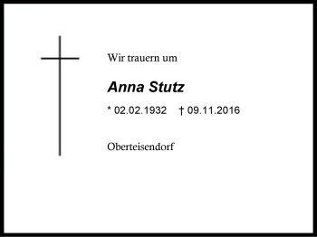 Traueranzeige von Anna Stutz von Region Berchtesgadener Land