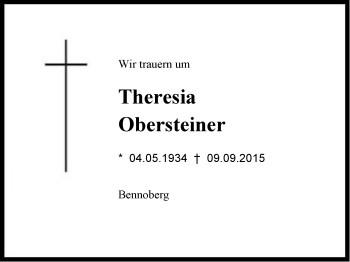 Traueranzeige von Theresia Obersteiner  von Region Chiemgau