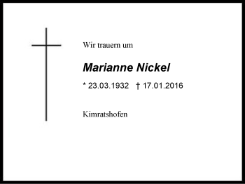 Traueranzeige von Marianne Nickel von Region Chiemgau