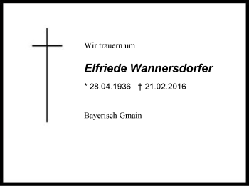 Traueranzeige von Elfriede  Wannersdorfer von Region Chiemgau