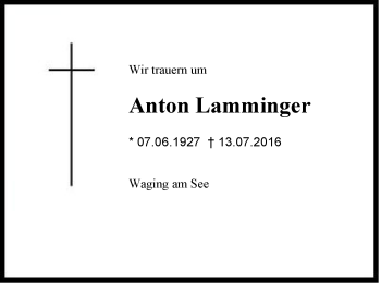 Traueranzeige von Anton Lamminger von Region Chiemgau