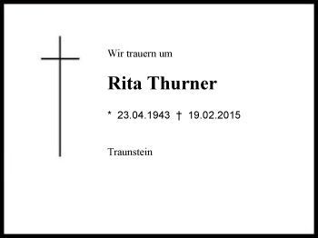 Traueranzeige von Rita Thurner von Region Chiemgau