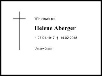 Traueranzeige von Helene Aberger von Region Chiemgau